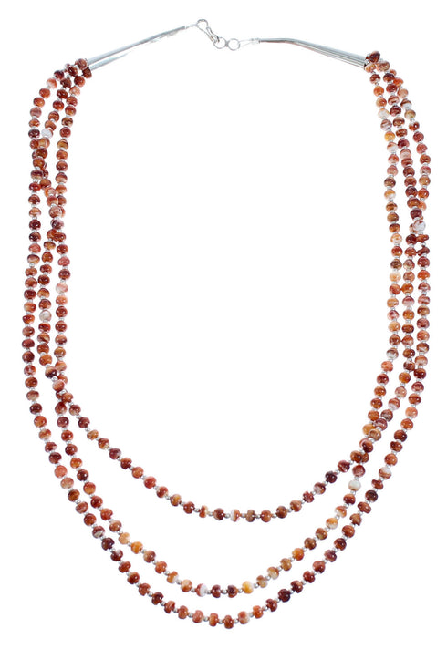 3-Strand Red Oyster Shell Navajo Sterling Silver Bead Necklace MX121593